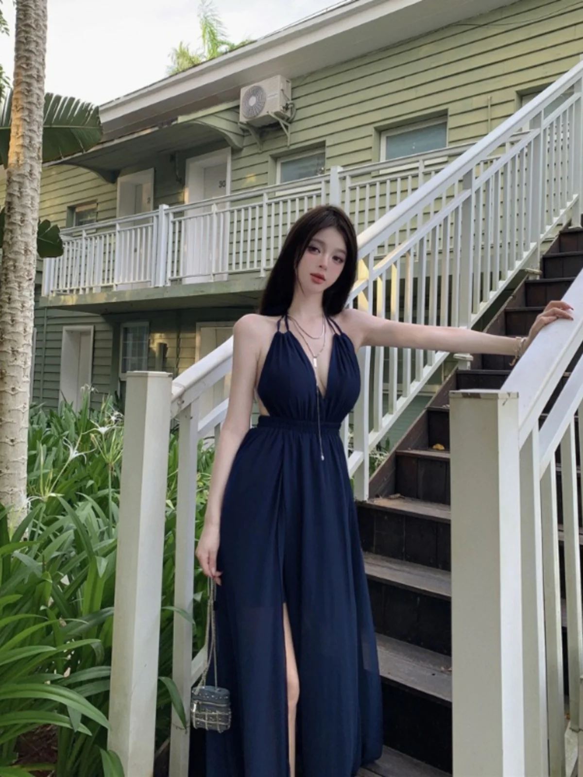 Deep V Ne Sexy Bal Split Dr Beach Vaion Beachwear Aosphere Abbigliamento da viaggio Appeso Ne Long Dr Summer