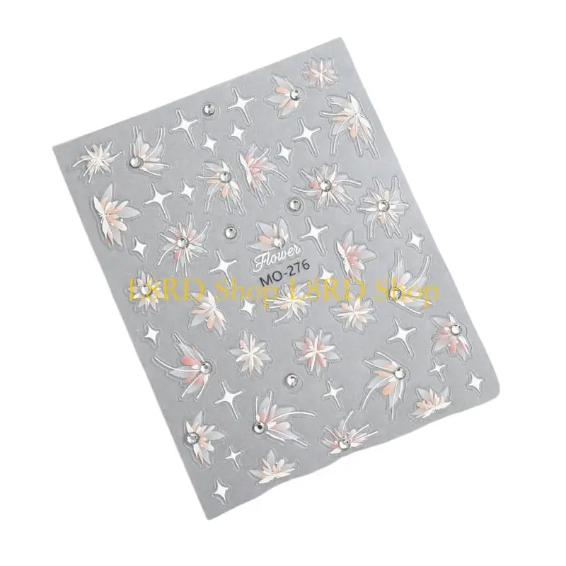 L8rd Decalli fiori autoadesivo 5D Adesivi per unghie con diamanti in rilievo 5D per donne