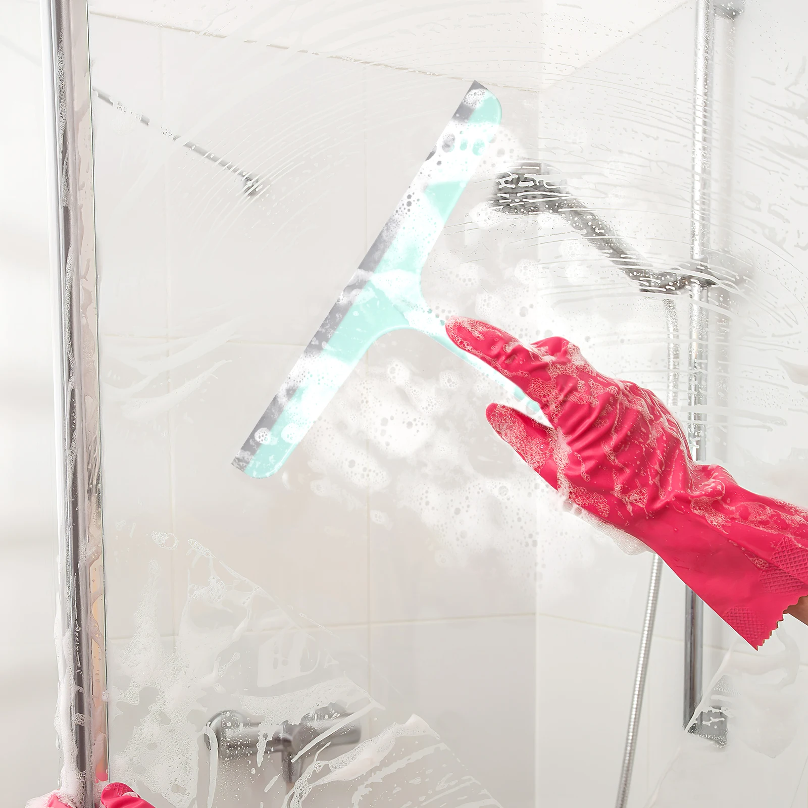 

4pcs Squeegee Hook Set TPR Blade Ergonomic Handle Glass Door Shower Screen Cleaner Bathroom Window Tile Scrubber Outdoor Room