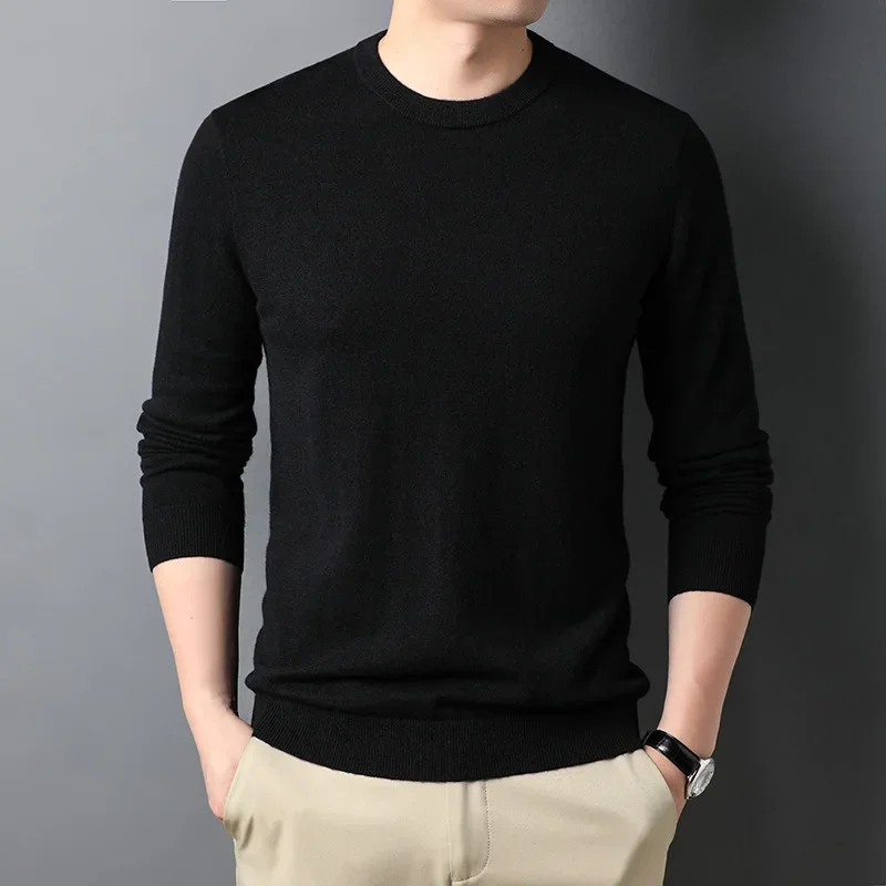 MRMT 2024 Brand New Thin Woolen Sweater Men\'s Round Neck Men\'s Fashion Men\'s Base Solid Color Sweater Sweater For Male