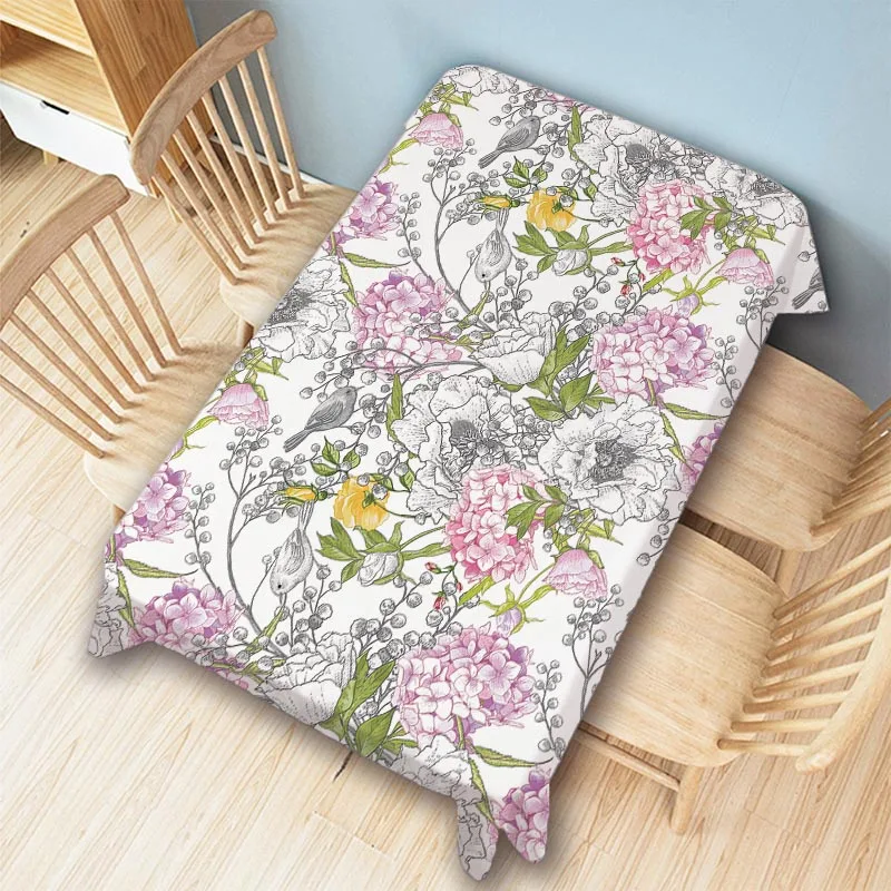 

Vintage Flower Pattern Spring of Waltz Navy Blue Rose Chrysanthemum Water Resistant Cotton Linen Tablecloth Desk Wall Tapestry