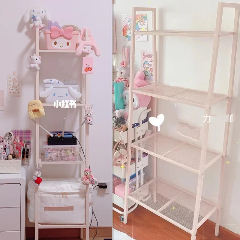 

ins pink and white , bedroom renovation storage , cosmetics bag shelves, finishing living room f