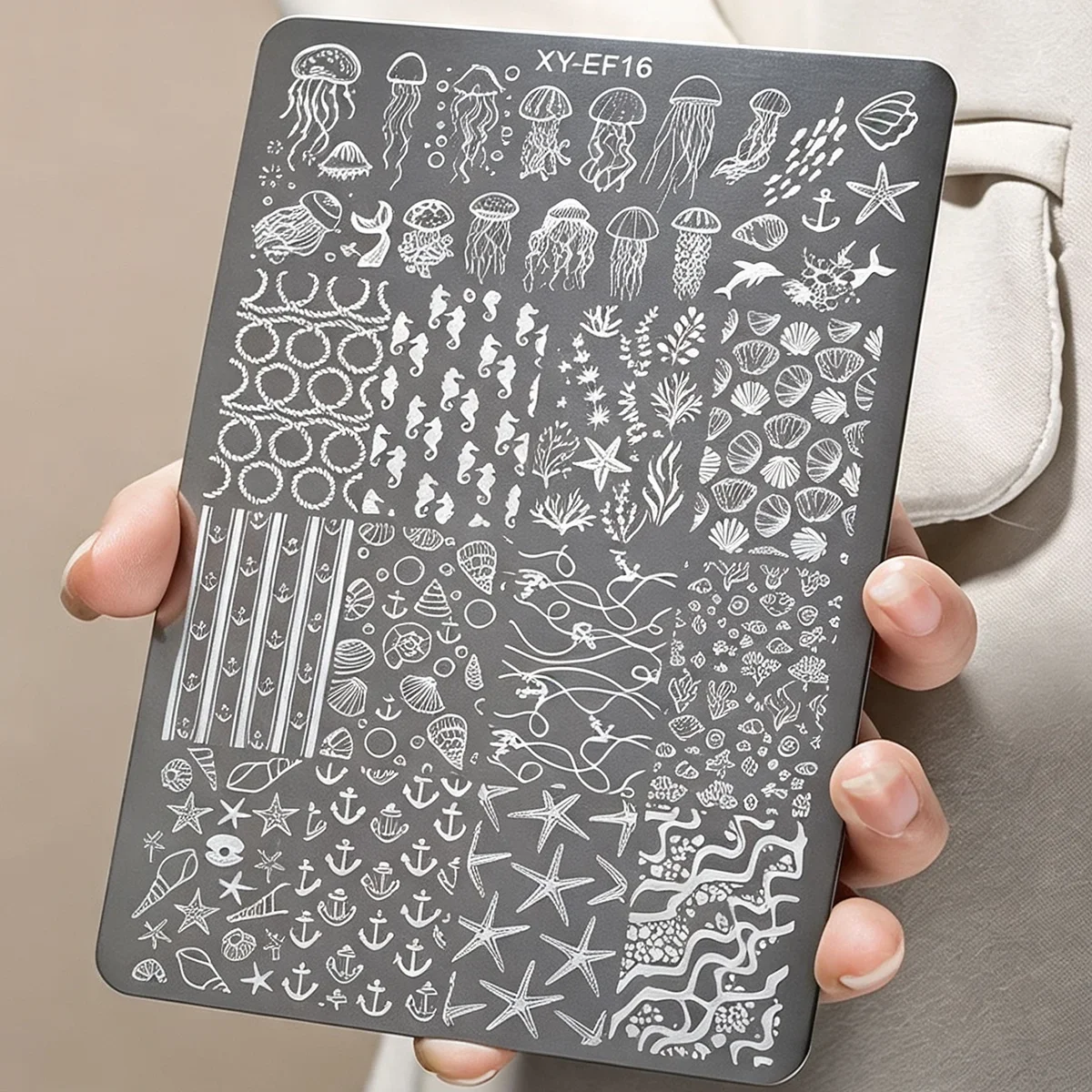 1 Stück Gothic-Buchstaben-Nagelkunst-Transferdruck-Stahlplatte Nagelkunst-Silikonstempel Stern Herz Punkt Schleife Spitze Maniküre-Werkzeug – Detail 9