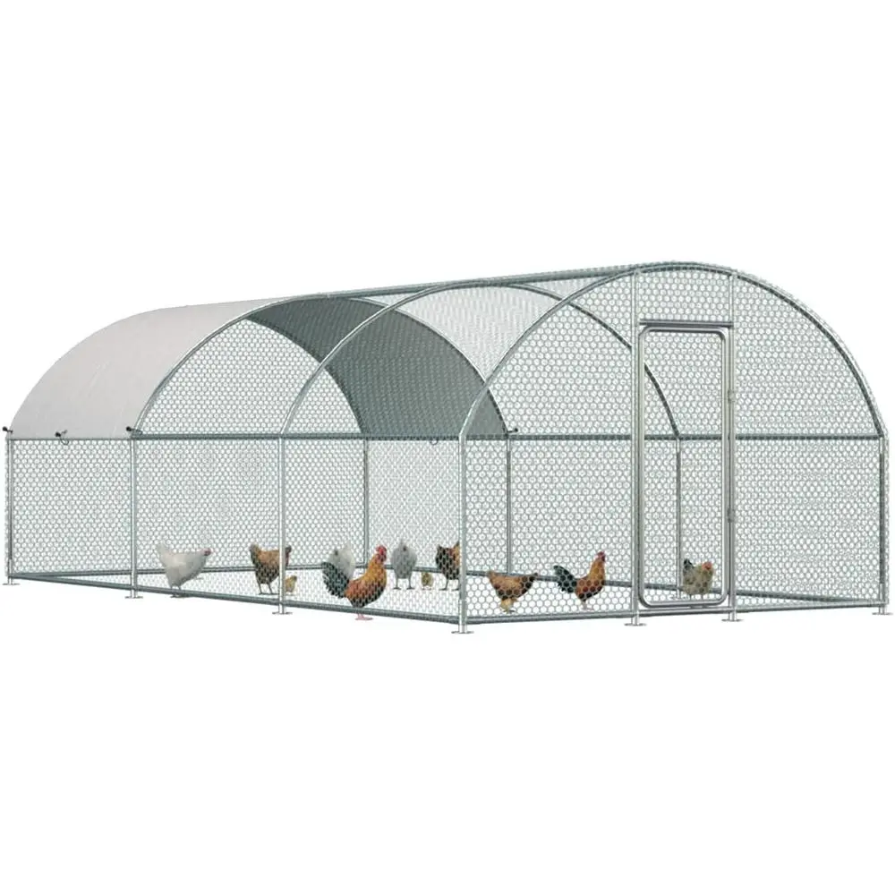 

Spacious 19.5'x10'x6.4' FT Metal Chicken Run with Cover, Ideal for 15-20 Chickens, Walk-in Design for Easy Access