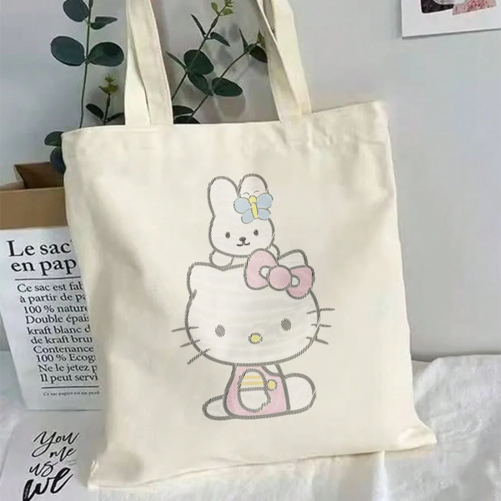 

‌Hello Kitty Canvas Tote Bag Adorable & Spacious Perfect for Shopping School & Daily Outings