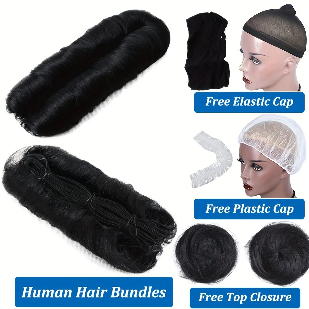 28PCS Brazilian Short Human Hair Extensions One Pack For A Full Head 100% Human Hair Bundles With Free Closure Straight Natural