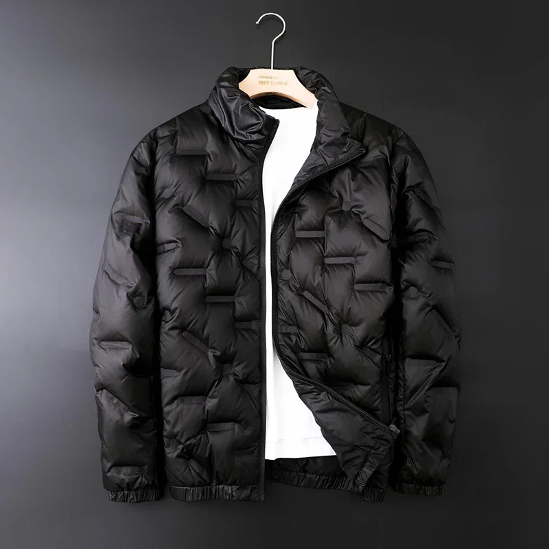 Winter New Men Fashion Baseball Jacket Windproof Pressure Glued Feather Jacket Men Outdoor Warm Comfortable Breathable Jacket