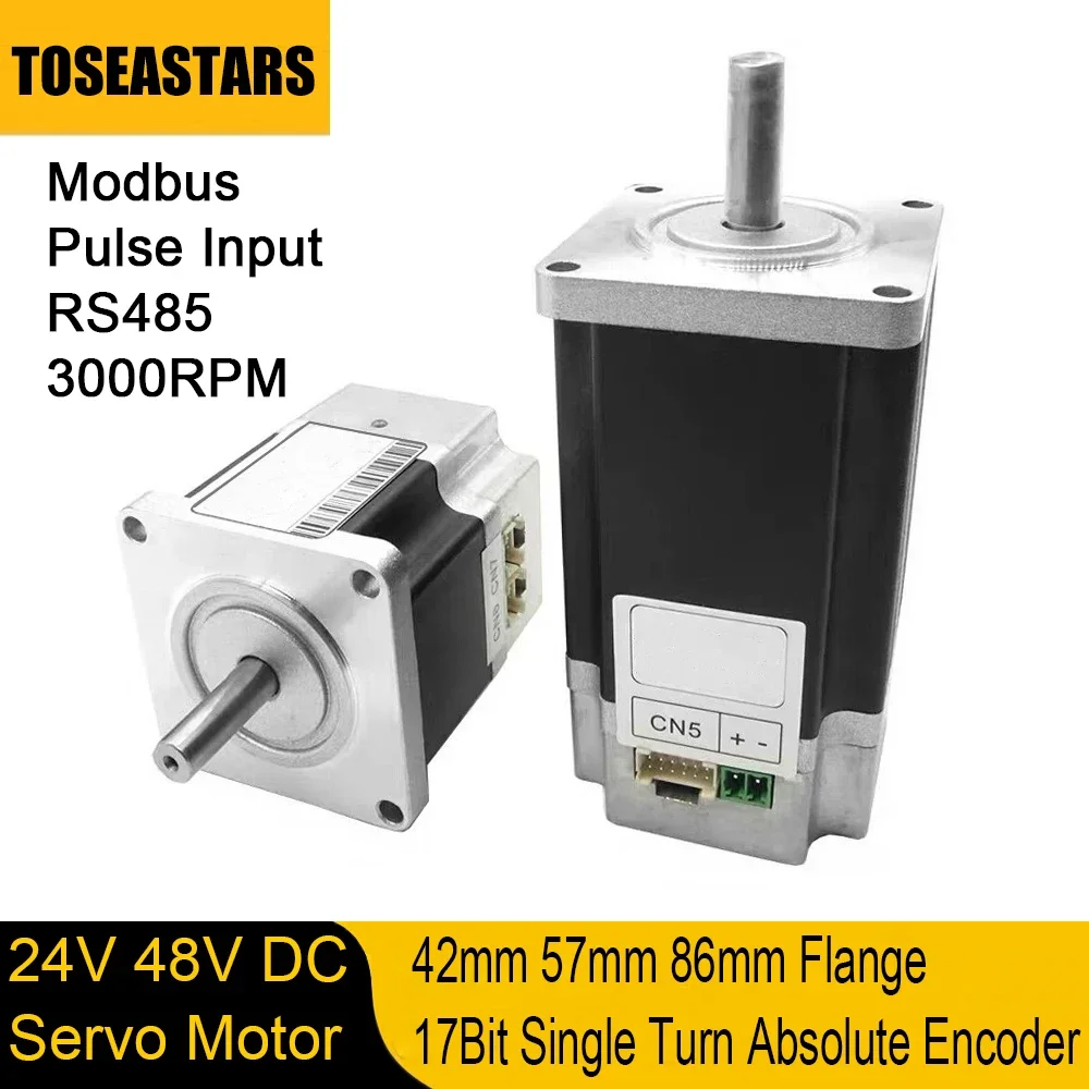 Servo Motor de Baixa Tensão 42 mm 57 mm 86 mm Flange 0.11.4nm 31w440w 17bit Codificador Entrada de Pulso Rs485 3000rpm 24v 48v dc