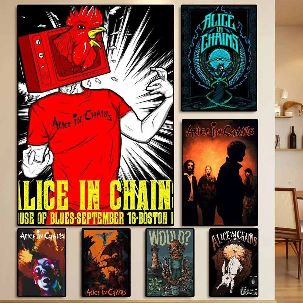 Grunge Music Alice In Chains-Band Singer Poster HD Art Sticky Wall Waterproof Home Living Room Bedroom Bar Aesthetic Decoration