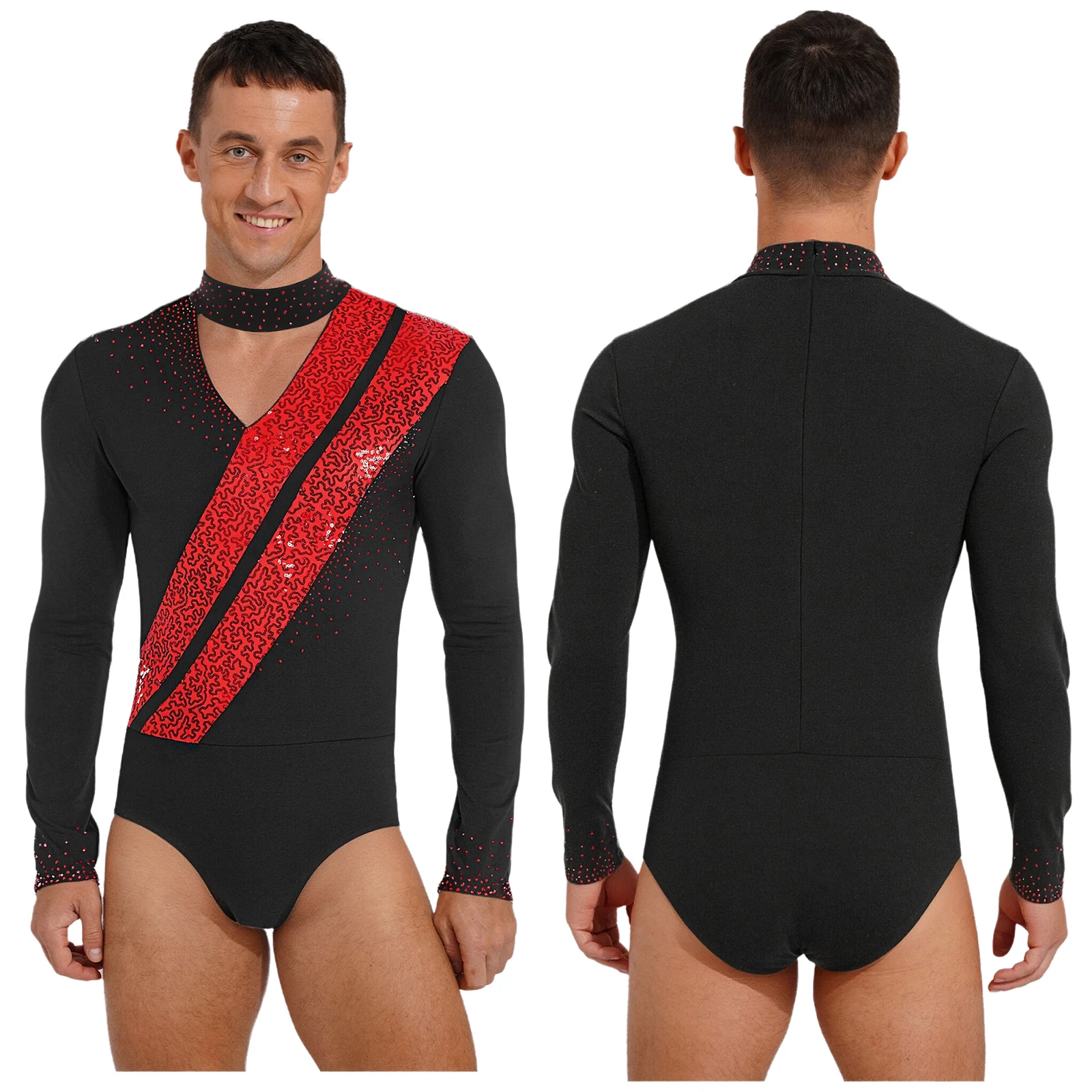 Elegante Ballett-Übungskleidung für Herren, glitzernder Pailletten-Body, Ballett, lateinamerikanischer Tanz, Wettbewerb, Performance-Kostüm, lateinamerikanisches Trikot