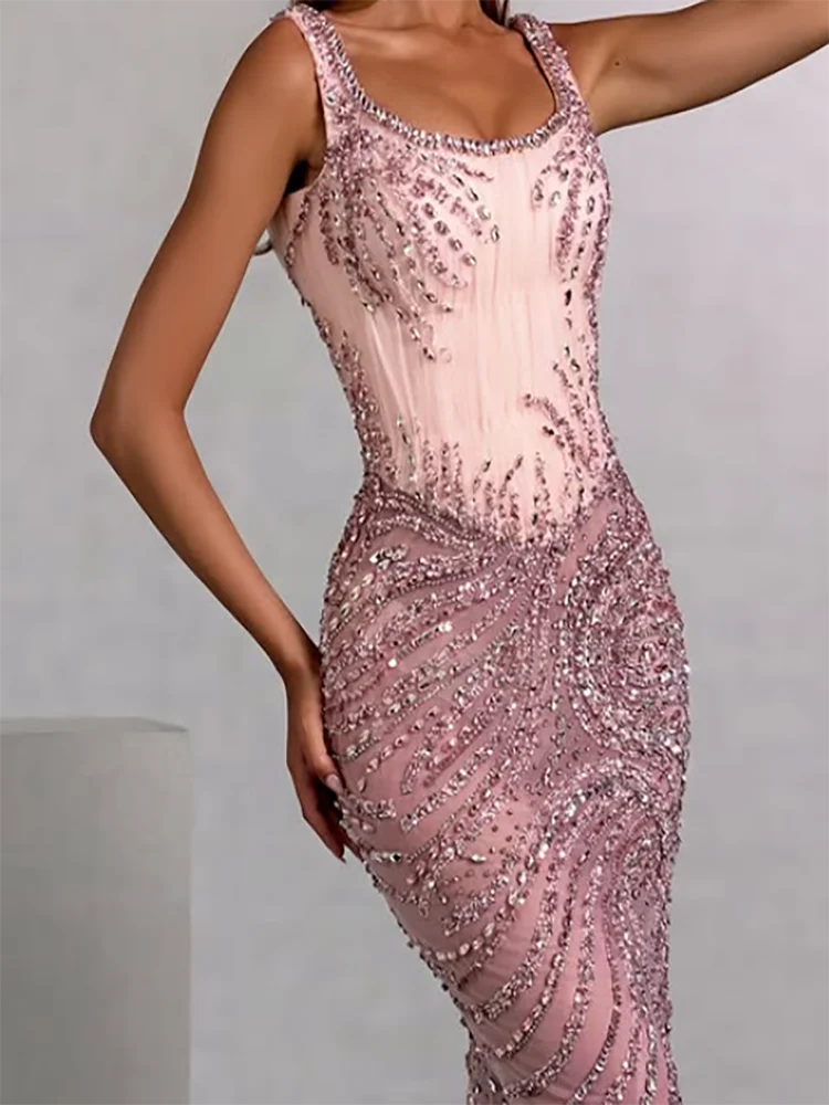 Элегантный овальный воротник с блестками без рукавов Русалка Вечерние платья День рождения Пром платья по индивидуальному заказу