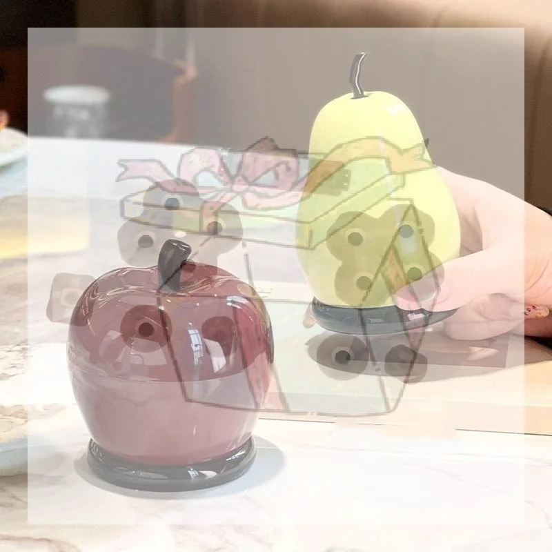 【CC】Pear Fruit Shaped Toothpick Holder Dustproof Lid Multi Use Storage For Floss Cotton Swabs