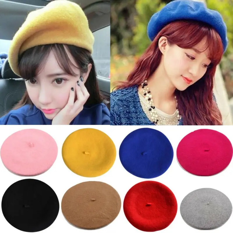 Winter Warm Faux Wool Beret Vintage Unisex Women Girls French Artist Beanie Hat Cap Kawaii Flat Top Caps Warmers 11 Colors