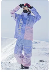 Gradient Ski Suit Girl Waterproof Warm Loose Cotton Clip Snowboard Pink Purple Woman Adult Men Winter Outdoor Jacket Coat Pants