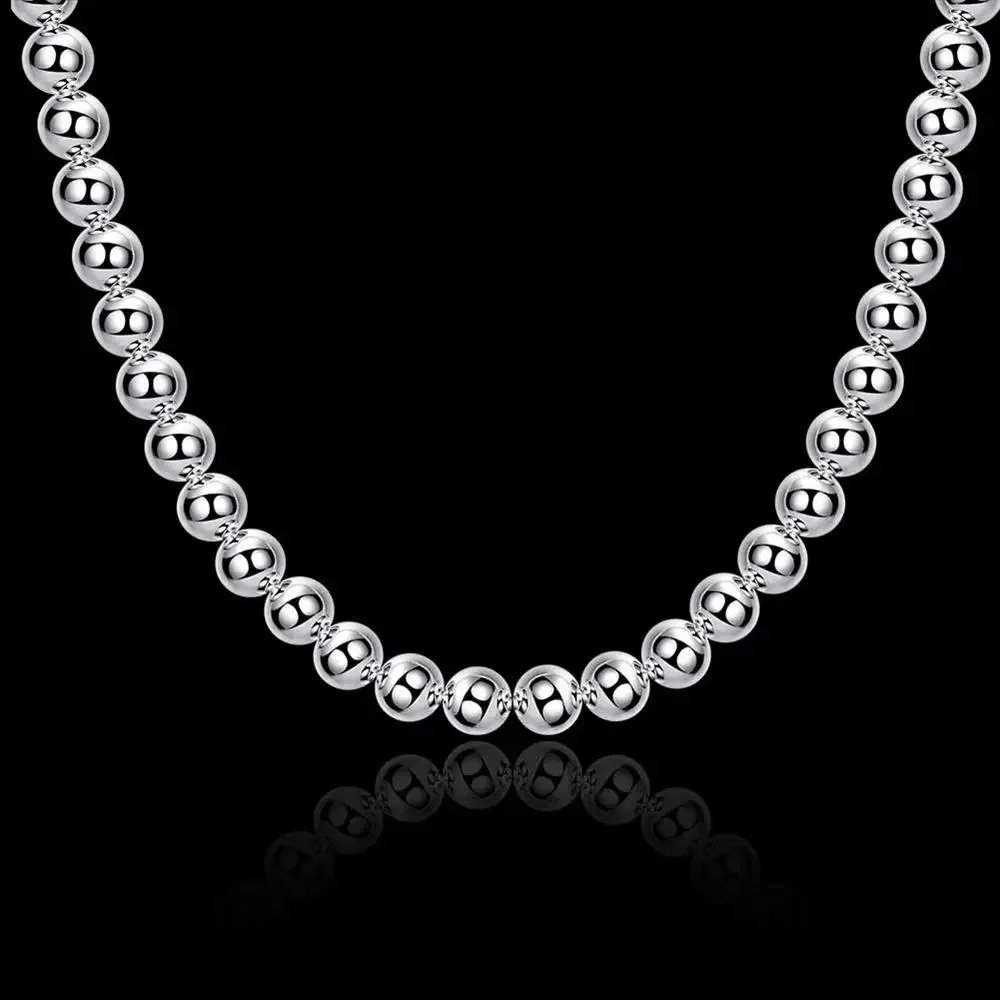 925 sterling Silver 20 Inches 8MM Classic Buddha beads Necklaces for Women fashion party wedding accessories Jewelry gifts