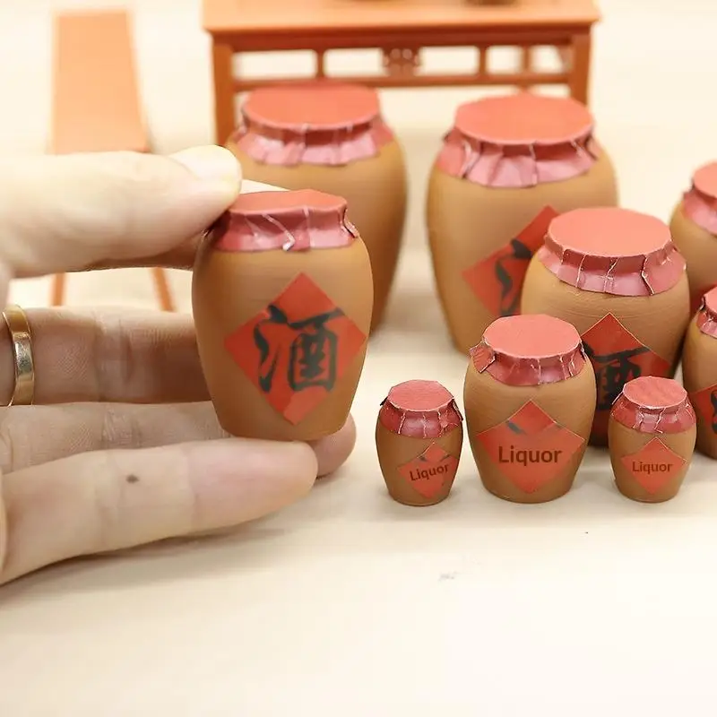 1 Set Kitchen Scene Decor Toy 1:12 Dollhouse Miniature Retro Simulated Beverage Jar Vinegar Prop Model Doll House Accessory-TOY