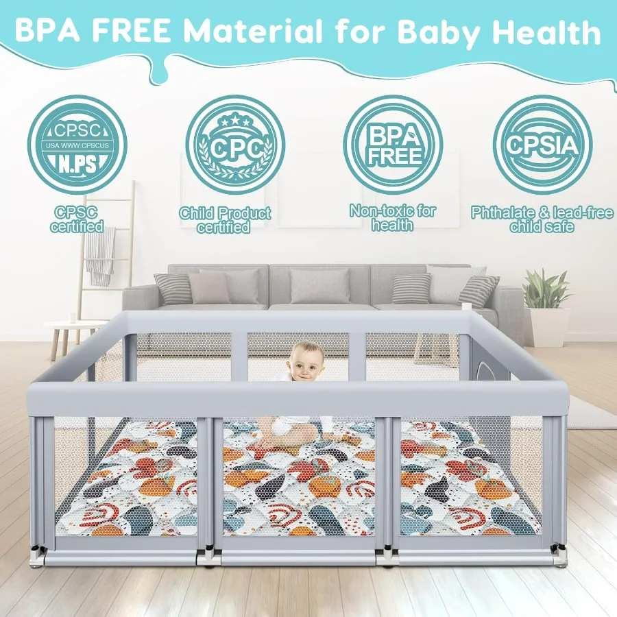 74 × 50 روضة أطفال كبيرة للاستخدام الداخلي والخارجي، ساحة لعب آمنة قوية مع تصميم شبكي ناعم قابل للتنفس ومضاد للسقوط، مثالي f #3