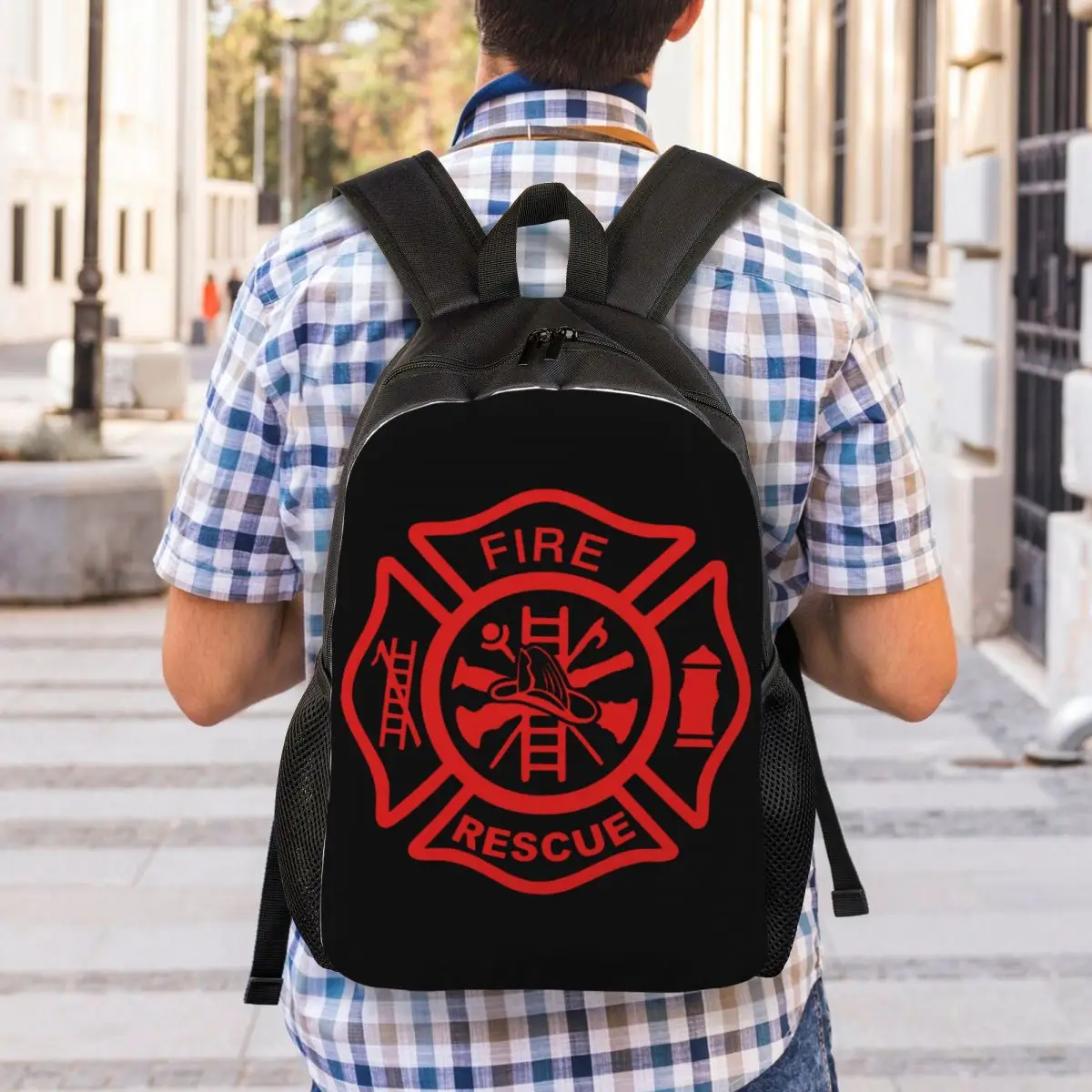 Mochila de bombero de rescate de fuego personalizada para mujeres y hombres, bolsa de libros de moda para mochilas escolares universitarias