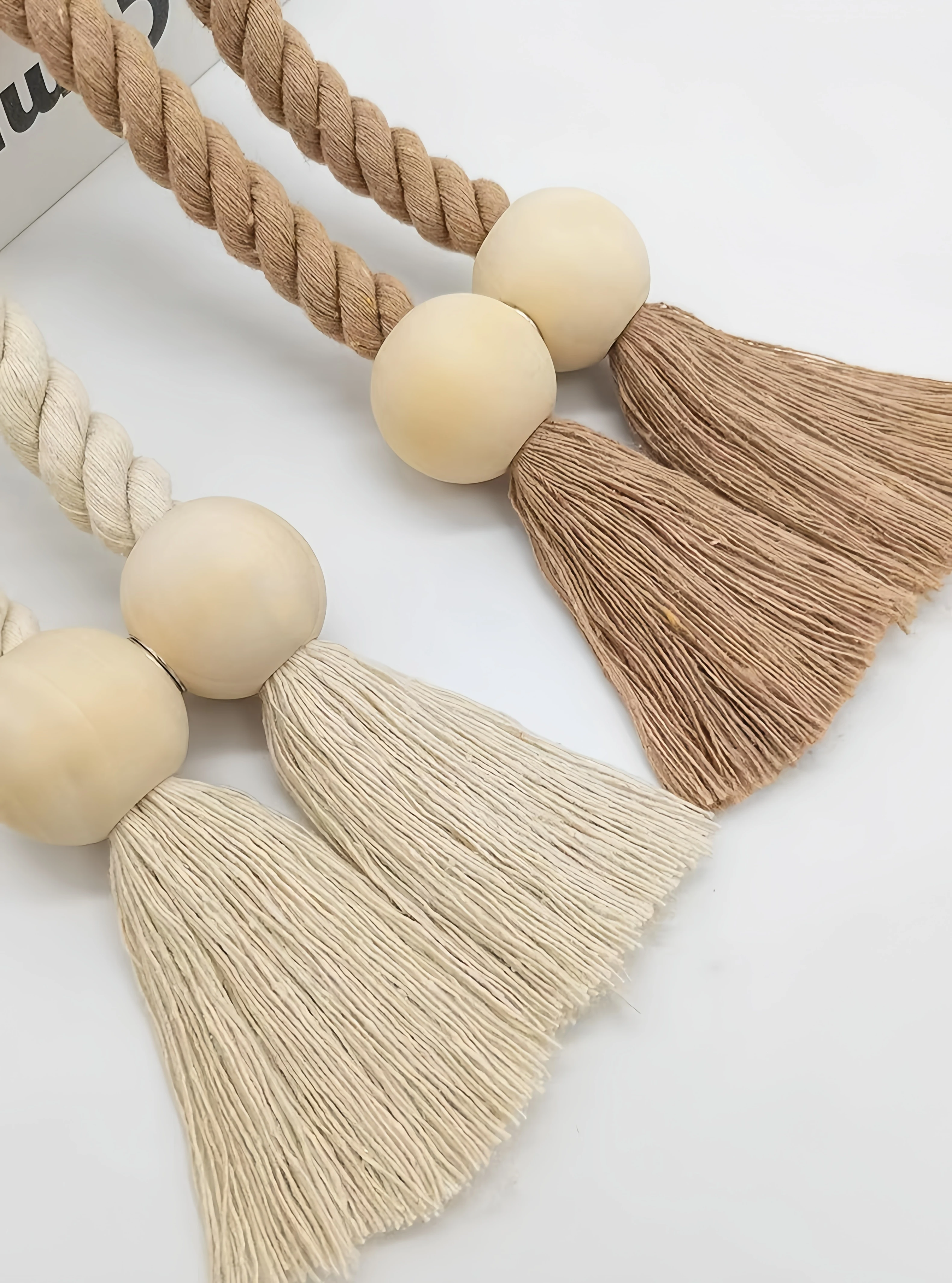 Hand-Woven Solid Wood Magnetic Knot Curtain Tiebacks with Boho Style, Suitable for Living Room and Bedroom Home Decoration.