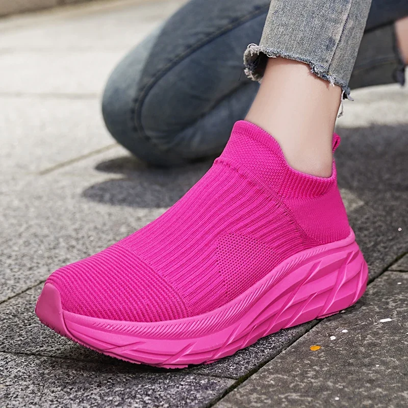 Men Shoes Knitting Sock Sneakers Women Spring Summer Slip on Flat Shoes Women Plus Size Loafers Flats Walking Zapatos De Mujer