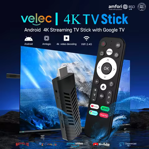 Velec 4K 4K video decoding TV Stick Android Smart TV Box with Dual-Band WiFi Support for Netflix &amp; YouTube on HD Smart TVs