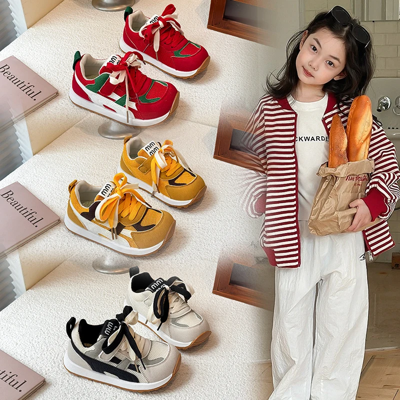 

Детская спортивная обувь, осень 2023, новые дышащие нескользящие кроссовки для бега для мальчиков, легкая удобная обувь для девочек на мягкой подошве