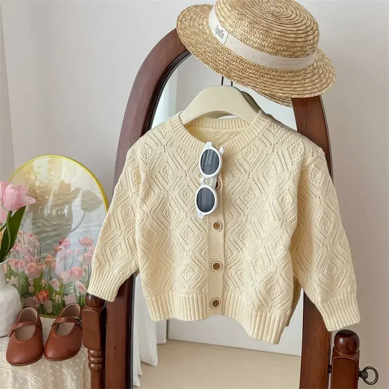 

2024 Autumn New Collection Girls' Knitted Cardigan Baby Girls' Outerwear Sweater Retro Top