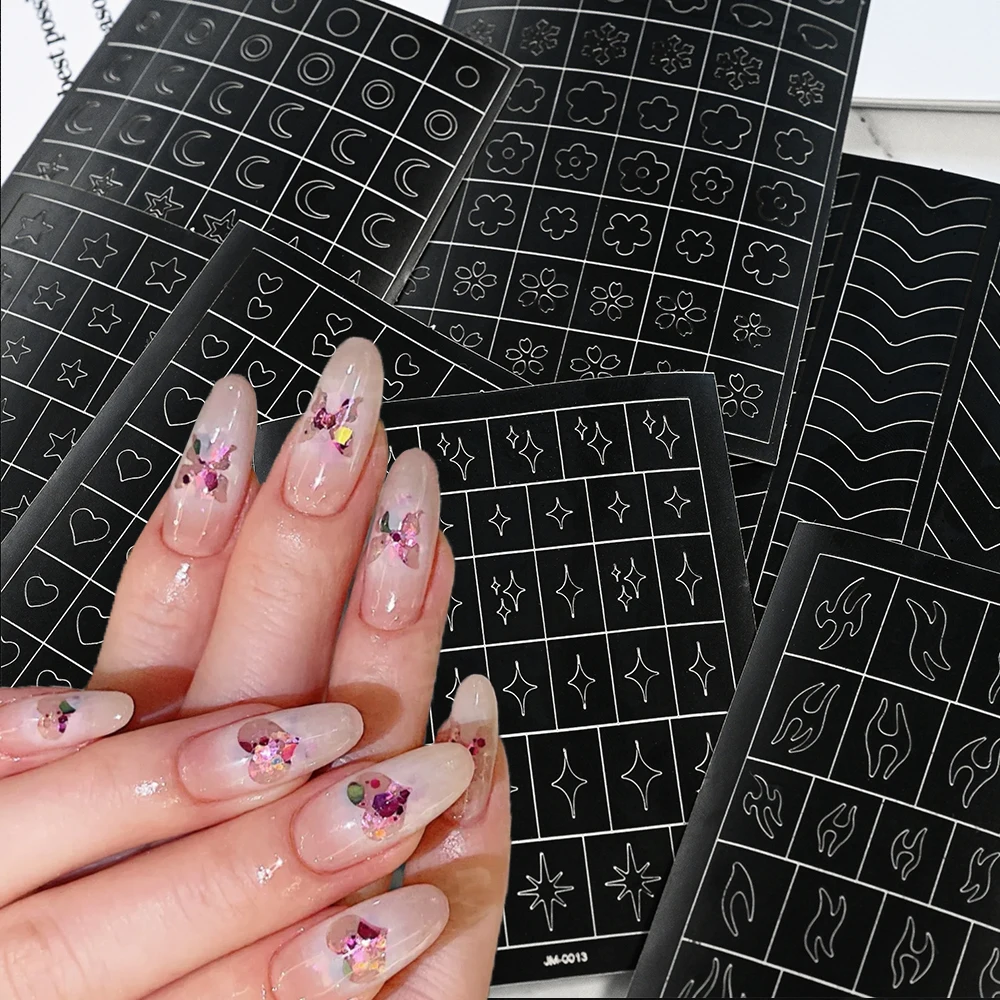 25 Style Heart Bow Stars Pattern Airbrush Stencil For Nails 2in1 Hollow Templates For French Manicure Tips Decals for Nail Salon