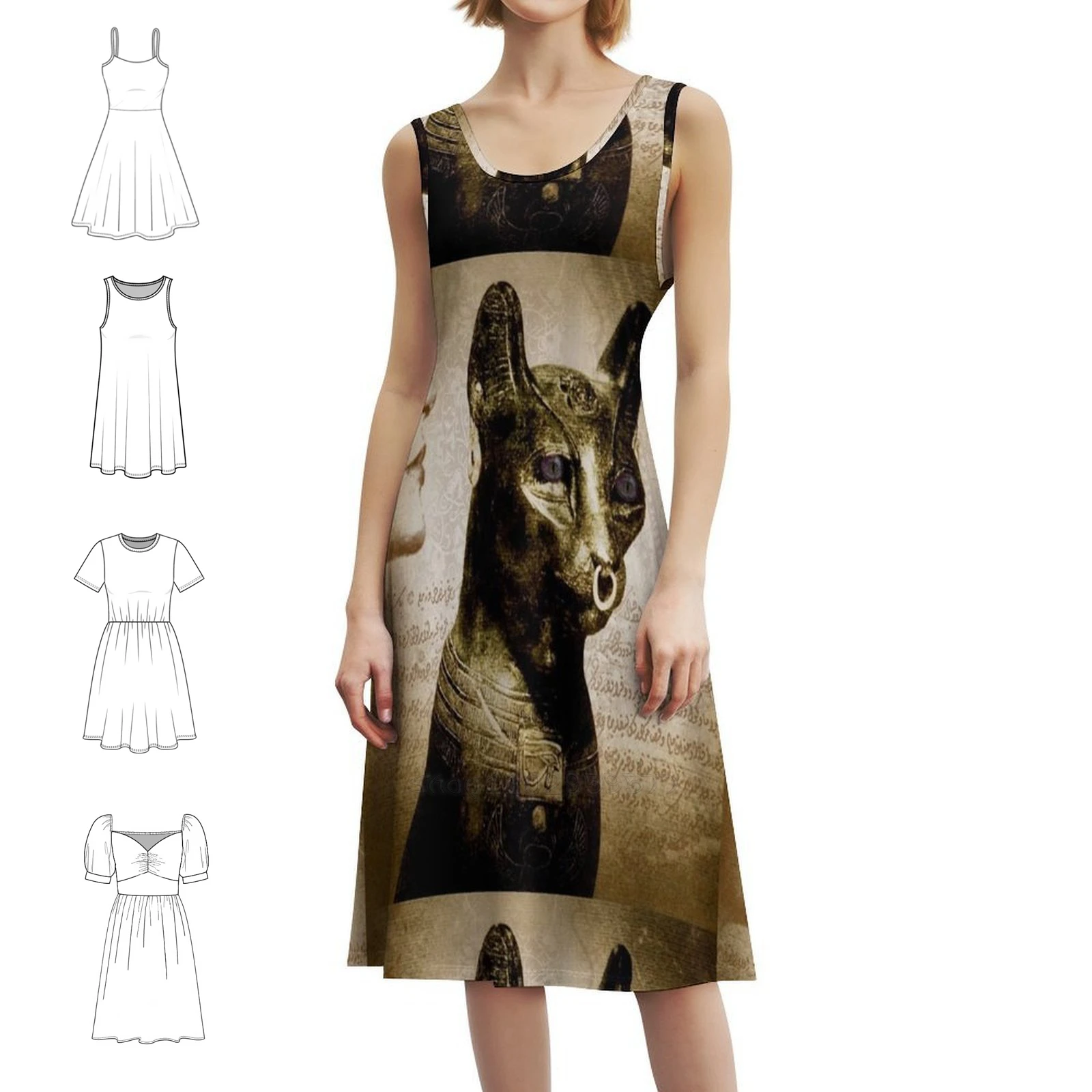 Мини-платье Dreaming Bast 2, консервативное мини-платье трапециевидной формы, свободное повседневное дневное платье Ankha Desh Ankhadesh Египетская египетская женщина