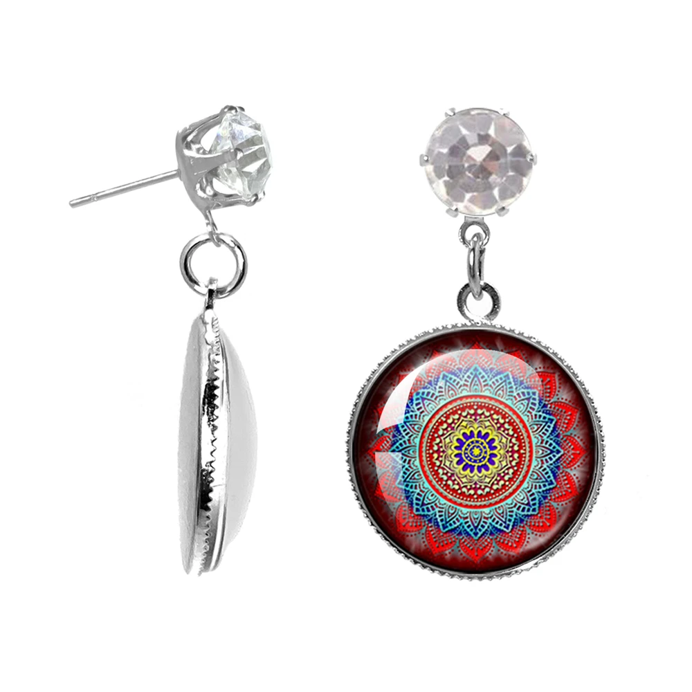 Classic Indian Henna Yoga Earrings Om Symbol Buddhism Zen Colorful Mandala Flower Silver Plated Drop Earrings For Women Jewelry