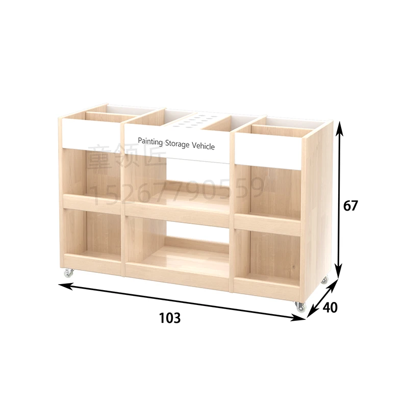 عربة مكتب للأطفال رياض الأطفال مواد الطلاء المتنقلة تخزين التعليم اللوحة الخشبية الصلبة خزانة فنية ورقية #5