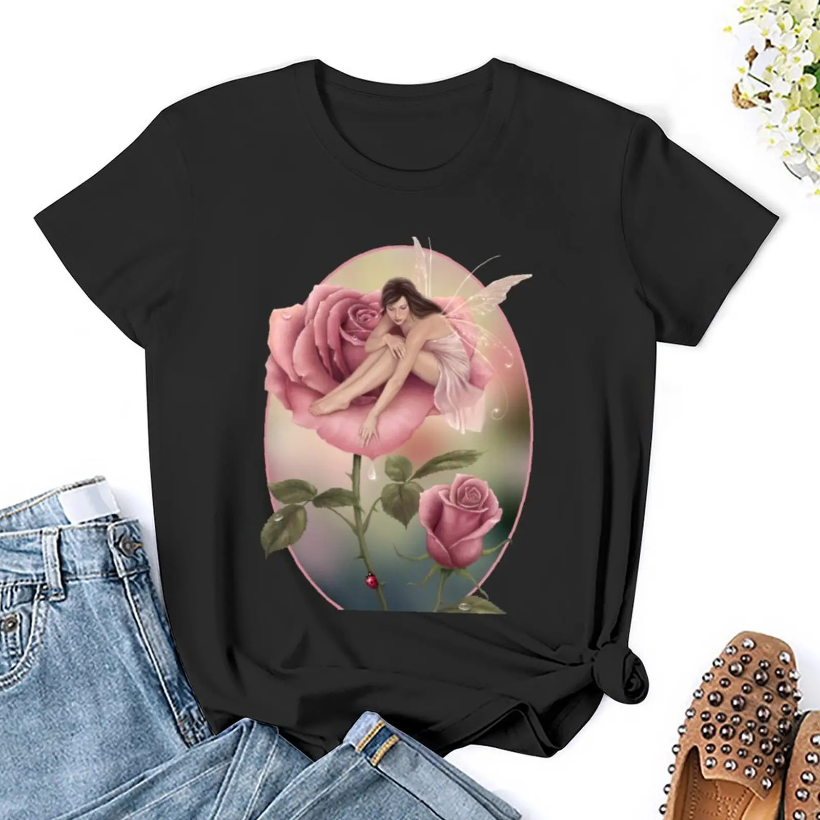 Rose Blume Fee T-Shirt Sommerkleid ung Sommer Tops Kurzarm T-Shirt Bluse Damen bekleidung