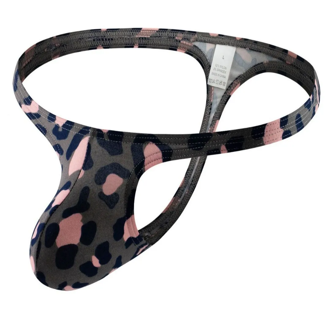 Men's Sexy Thong Underwear Snake Print Pattern High-Elastic Wide Strap Contoured Pouch Animal Print Design for Intimate Knickers