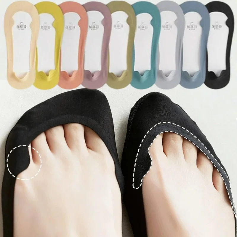 5/1pairs Women Summer Ultra Thin Crew Boat Sock Invisible Toe Protector Cotton Boat Socks Ice Silk Non Slip No Show Liner Socks