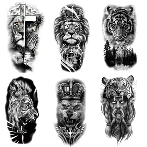 ذكر وأنثى للماء الوشم المؤقت وهمية الوشم ملصقات واقعية الأسد النمر الذئب اليد الذراع الجسم أعلى 12 بيع الذئب الوشم على الذراع - No1