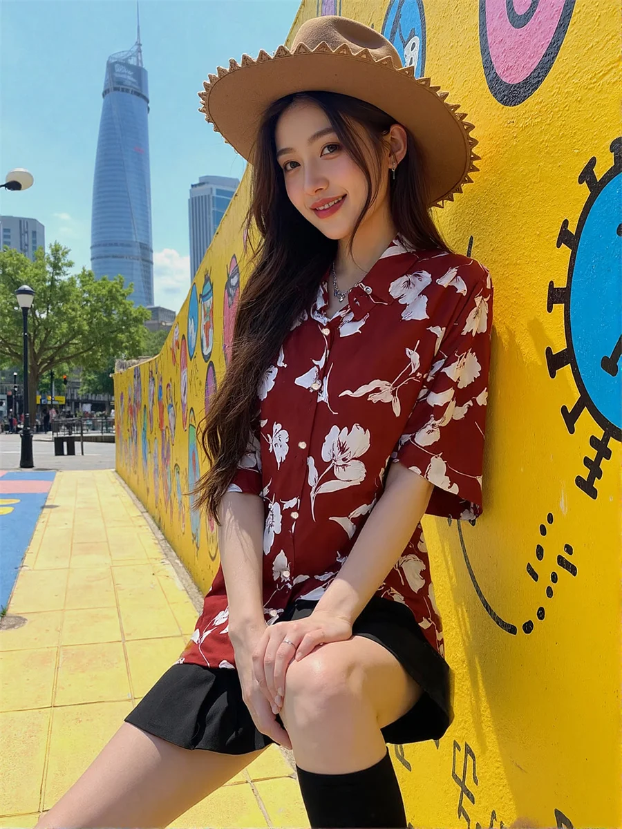 

Short Sleeve Red Youth Women'S Blouses Female Cotton Korean Style Fashion Long Tops Autumn Oversized Summer Formal Plus Size Off