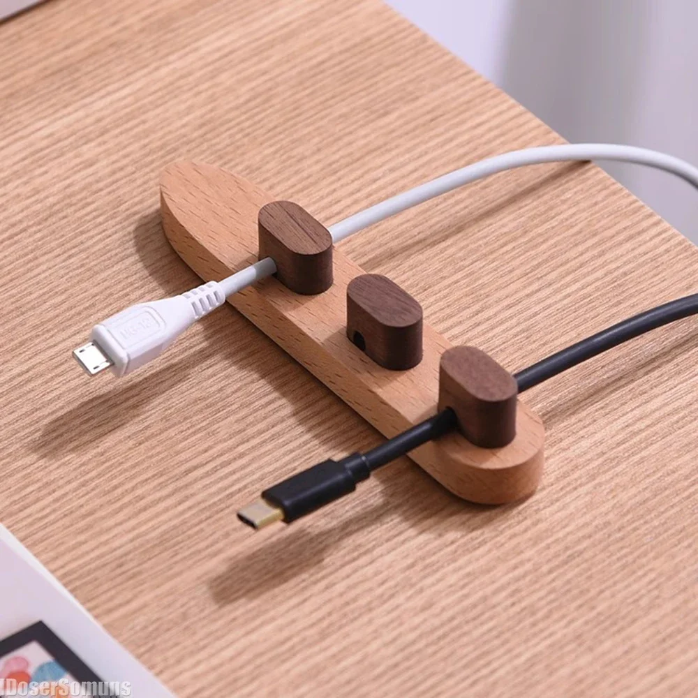 Wooden Desktop Self-Adhesive Power Cord Cord Manager Fixed Chuck Plug Mouse Cable Headset Winder Mobile Phone Data Cable Card