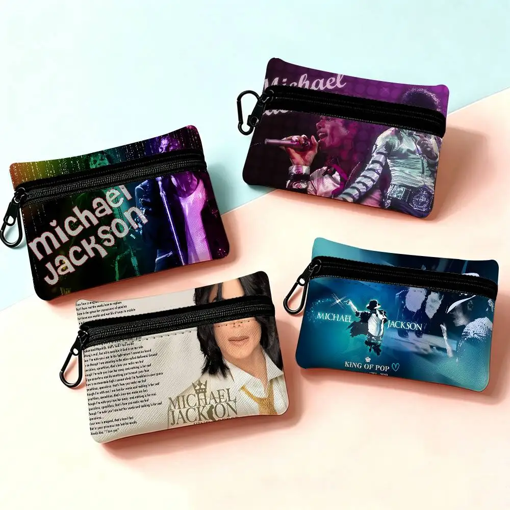 Singer M-Michael J-Jackson Portable Oxford Cloth Coin Purse Alloy Carabiner Hook Small Zipper Pouch For Backpack Belt Daily