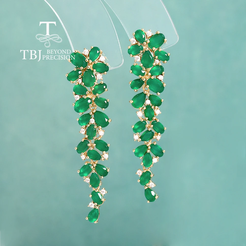 

Luxury Long party earrings Natural agate Leaf shape design 925 sterling silver fine jewelry for women's anniversary banquet wear