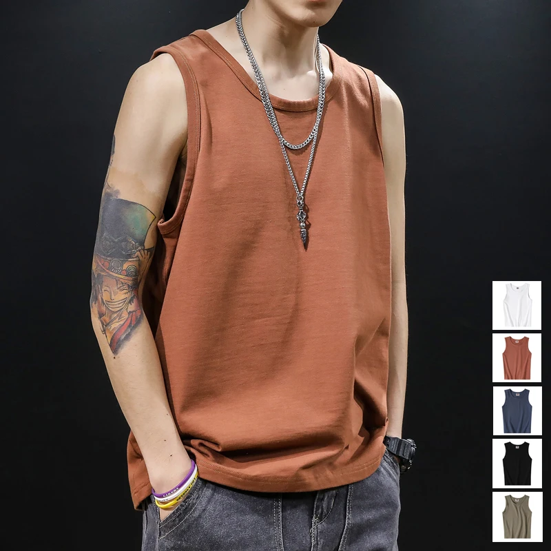 

Pure Cotton Svel Baskeall Vest Men's Summer Thin Loose Faion Fitn Spor Tank Top round Ne Knitted Casual Wear