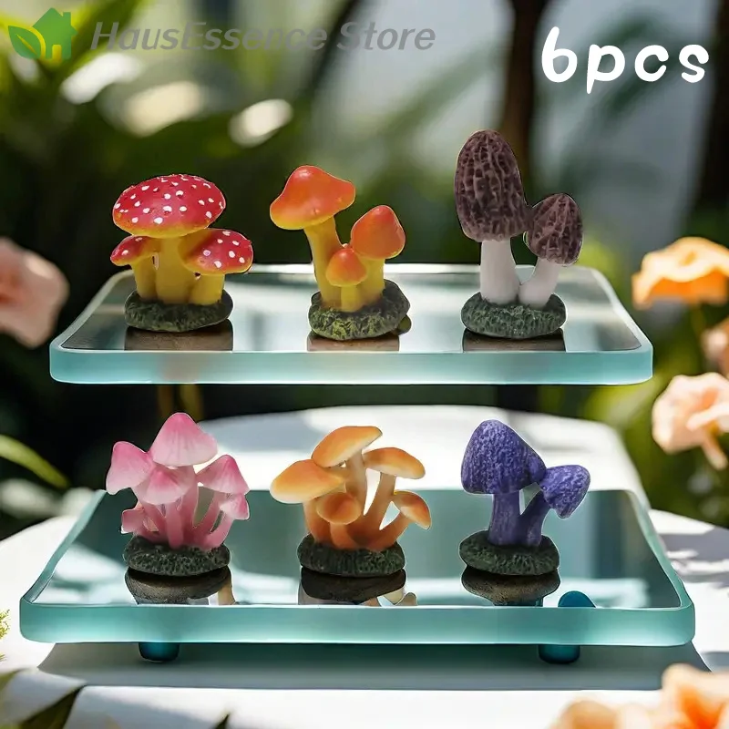 ※6Pcs Miniature Simulation Mushroom Model, Home Décor Crafts, Fairy Garden, Mini Landscape, DIY Decorative Figurines Home