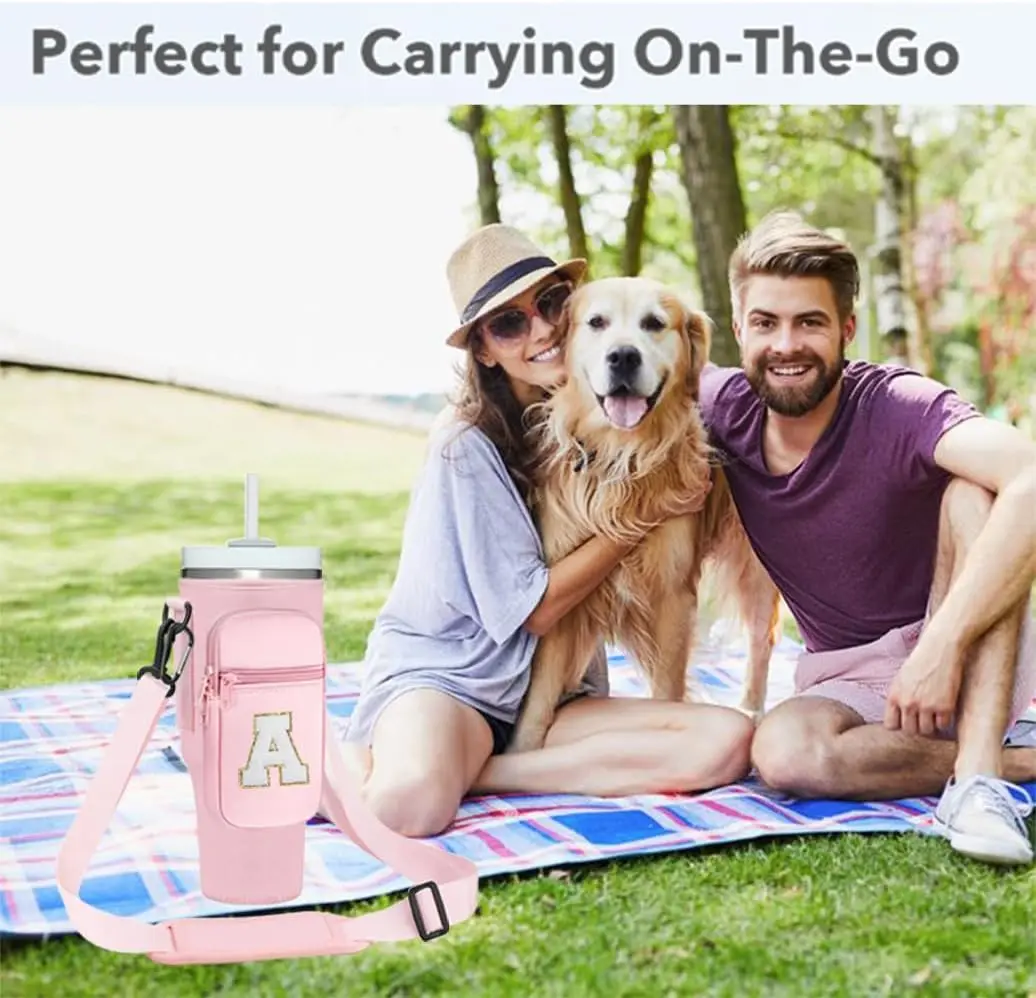 Bolsa transportadora de garrafas de água A a Z, alça ajustável para copo 40oz, acessórios para copos para caminhadas e camping