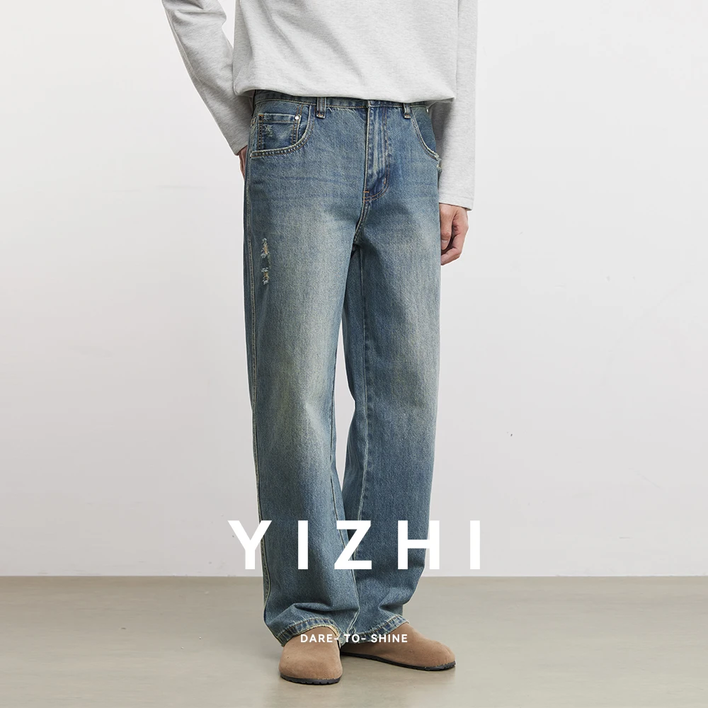 

Классические волнистые прямые джинсы для мужчин, весна 2026, новые, комфортные, с эффектом хлопка, высококачественные повседневные брюки