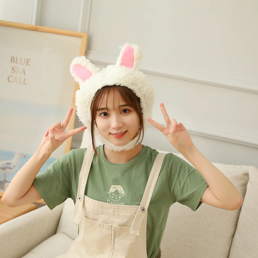 

Creative Rabbit Ear Hat Warm Winter Cap Soft Lightweight Breathable Fashion Headdress Outdoor Walking Fishing Running