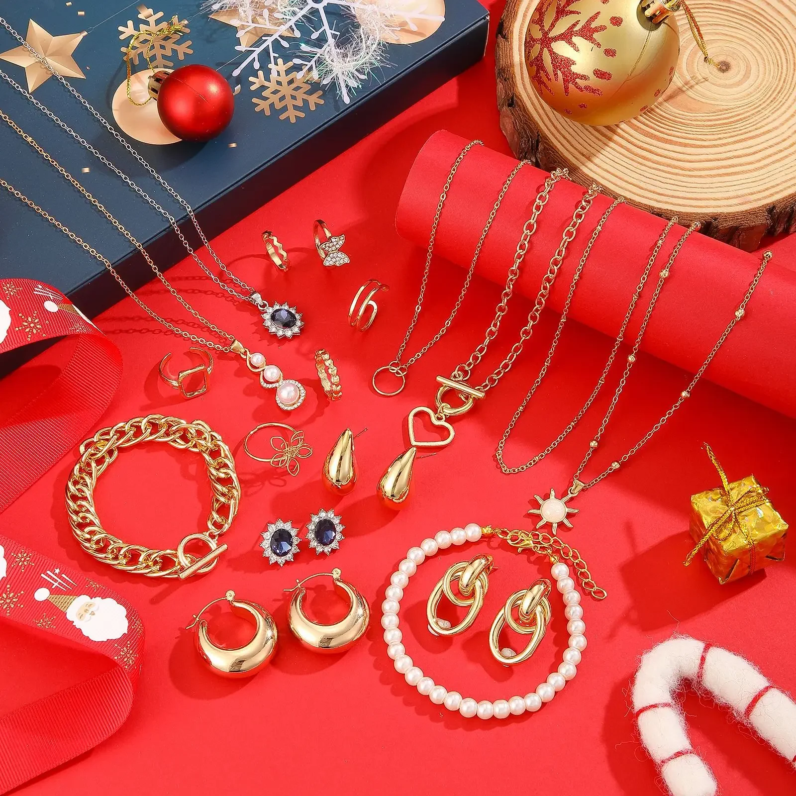 جديد هدية عيد الميلاد العد التنازلي التقويم مجيء المجوهرات صندوق أعمى أقراط قلادة سوار هدية صندوق الحلي عيد الميلاد اليد #4