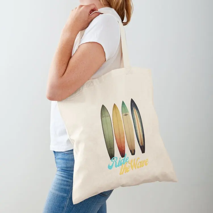 Tablas de surf Vintage Ride the Wave, bolso de mano, bolsas de compras ecológicas, bonito bolso de mano para mujer