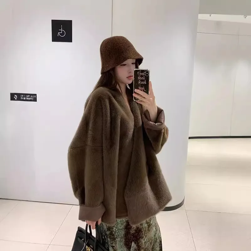 فراء المنك المقلد الجديد للخريف والشتاء للسيدات، نمط Idle، نمط فضفاض، تصميم بدون مشبك، الأكثر مبيعًا متعدد الاستخدامات، أكمام قابلة للتحويل #4