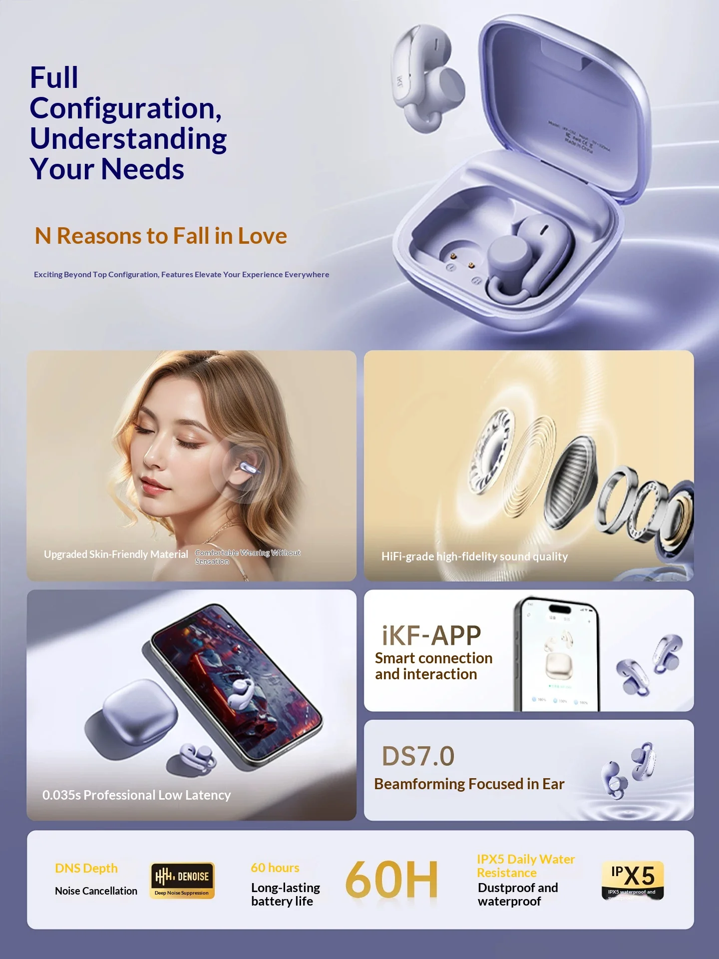 iKF C02 Wireless Headphones Polymer Composite Diaphragm Esports Headset Cinema Level 360 Degree Panoramic Sound Light Weight
