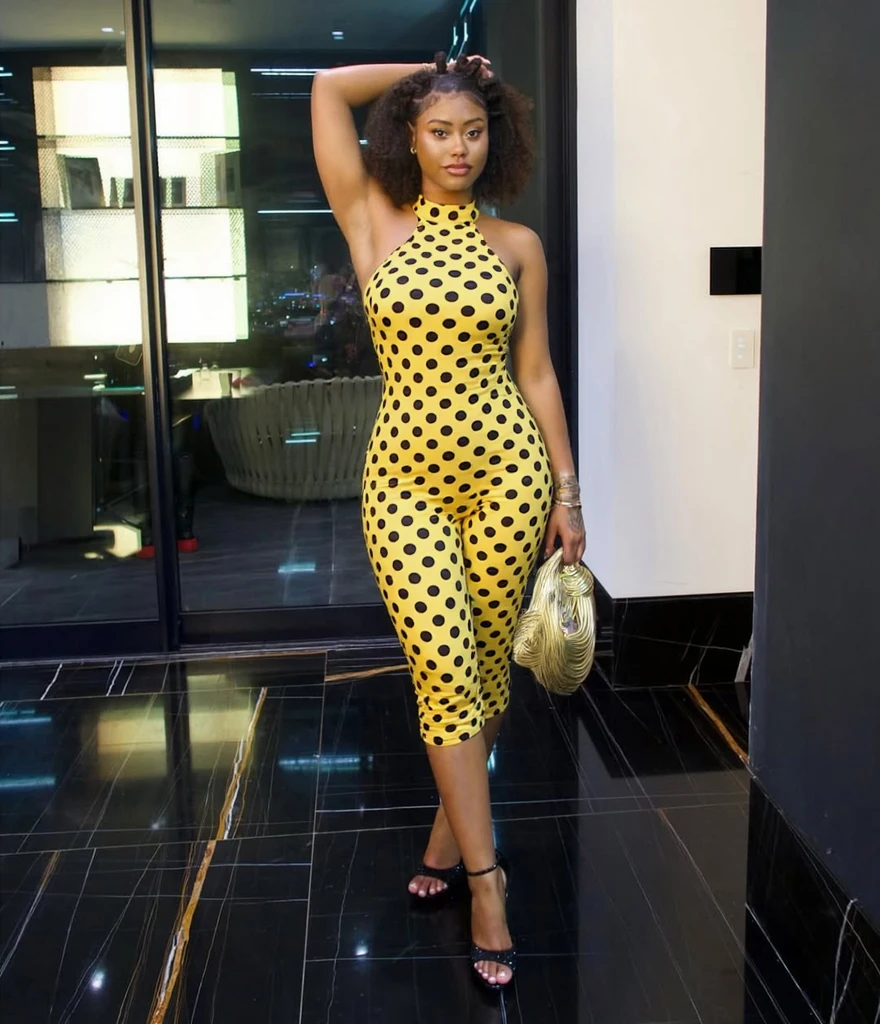 Kombinezon damski Nibber Halter Summer Trend z odkrytymi plecami, bandażowy, w panterkę, obcisły, elastyczny, seksowny, hipster, do aktywności, na trening.