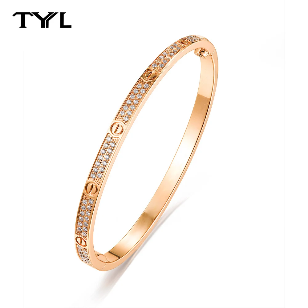 

TYYL Full Zirconia Female Simple Trendy Bracelet Women's Jewelry Holiday Gift for Girlfriend 18k Gold Plated Luxury Retro Bangle